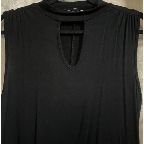 Jennifer Lopez Black Sleeveless Keyhole Neckline Choker Cut Top Tunic Collar Med - Picture 7 of 16